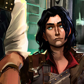 young silco from the arcane art book staring soulfully up at a young vander